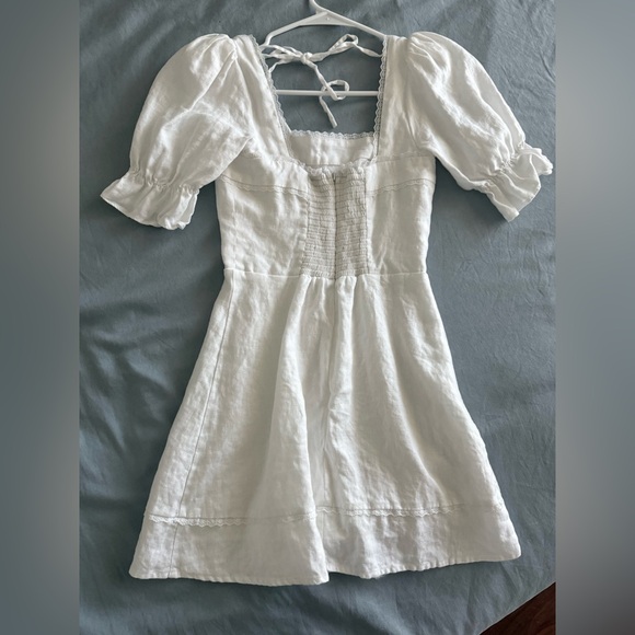 Reformation Evianna Linen Square Neck White Puff Sleeve Mini Dress - Picture 6 of 6